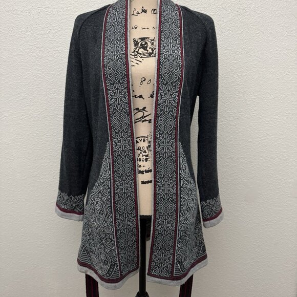 Dale of Norway Sweater Size Medium Open Front Long Belted Gray Cardigan - Picture 4 of 16